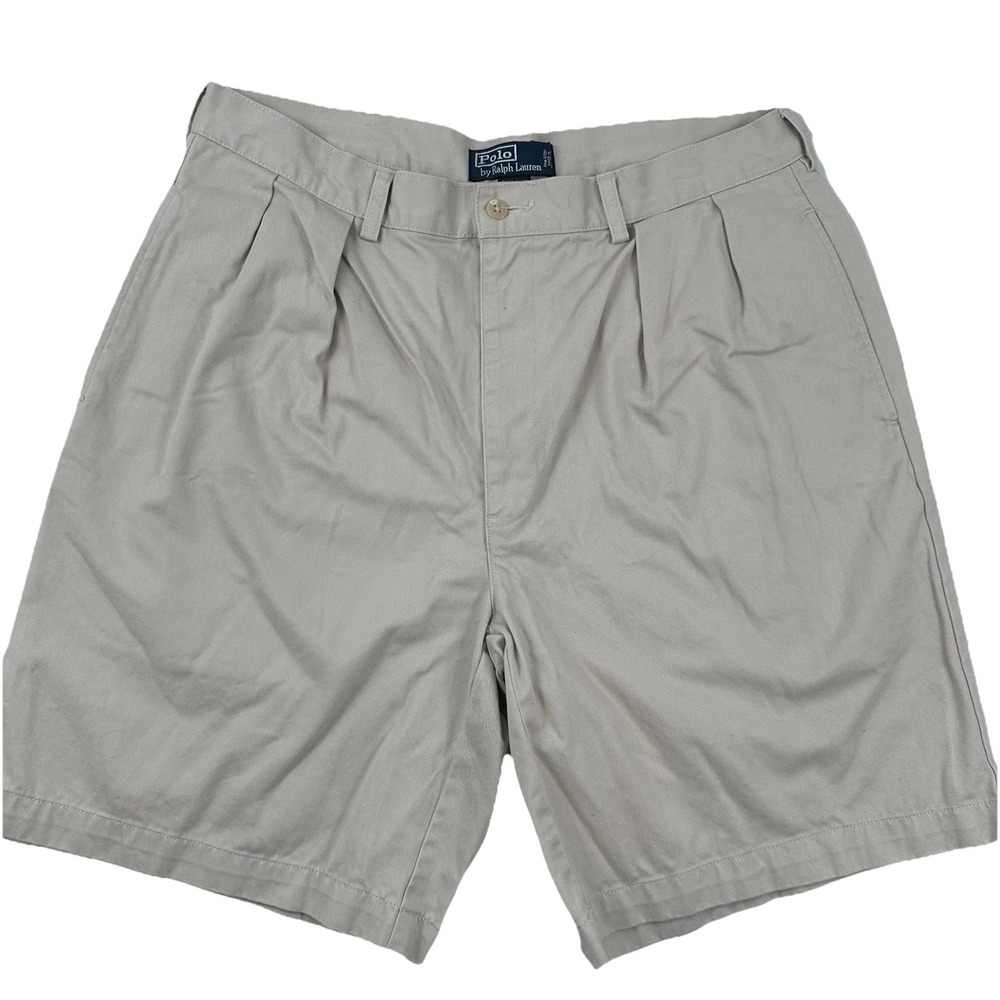 VTG Polo Ralph Lauren Tyler Baggy Shorts Men Fits 35 X 9 Khaki High Rise Pleated